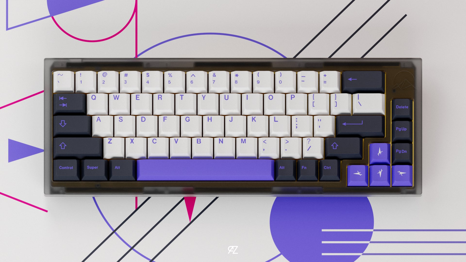 Alpine65 keyboard with GMK Avanguardia keycap set Base Kit, White Alphas Kit and Novelties Kit